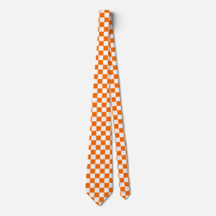 Orange White Checkered Check Pattern Neck Tie