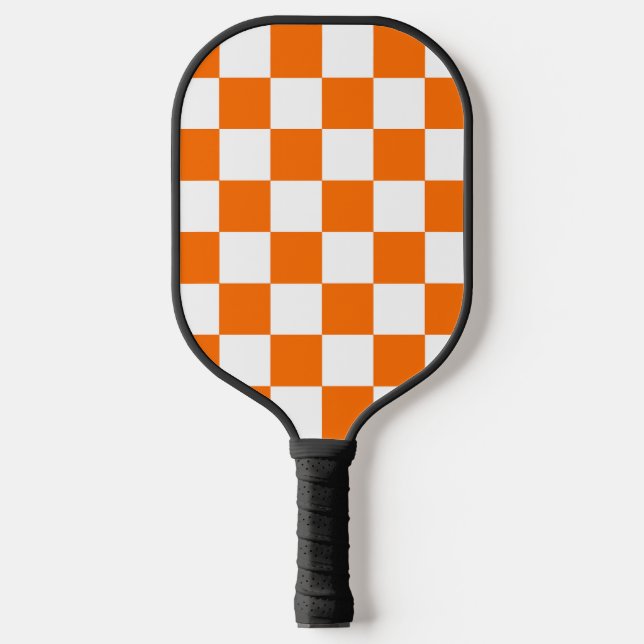 Orange White Checkered Check Pattern Pickleball Paddle (Front)