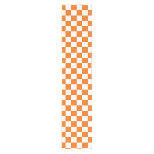Orange White Checkered Check Pattern Short Table Runner (Front)