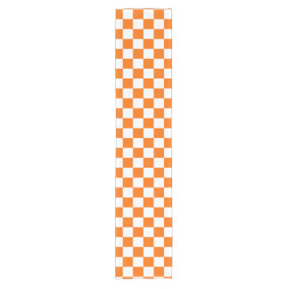 Orange White Checkered Check Pattern Short Table Runner
