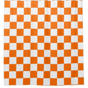 Orange White Checkered Check Pattern Shower Curtain
