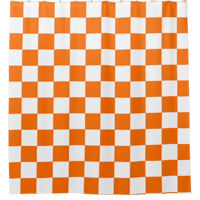 Orange White Checkered Check Pattern Shower Curtain (Front)
