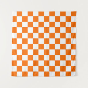 Orange White Checkered Check Pattern Tapestry