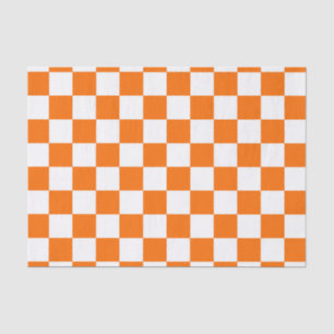 Orange White Checkered Check Pattern Tissue Paper