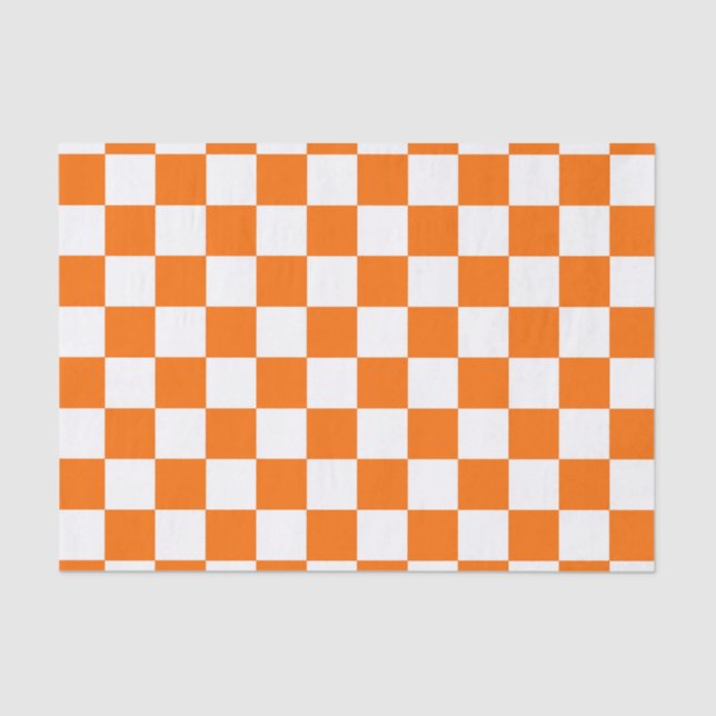 Orange White Checkered Check Pattern Tissue Paper (Front)