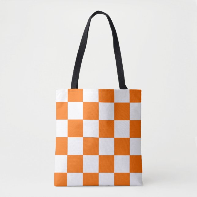 Orange White Checkered Check Pattern Tote Bag (Front)