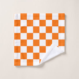 Orange White Checkered Check Pattern Wash Cloth