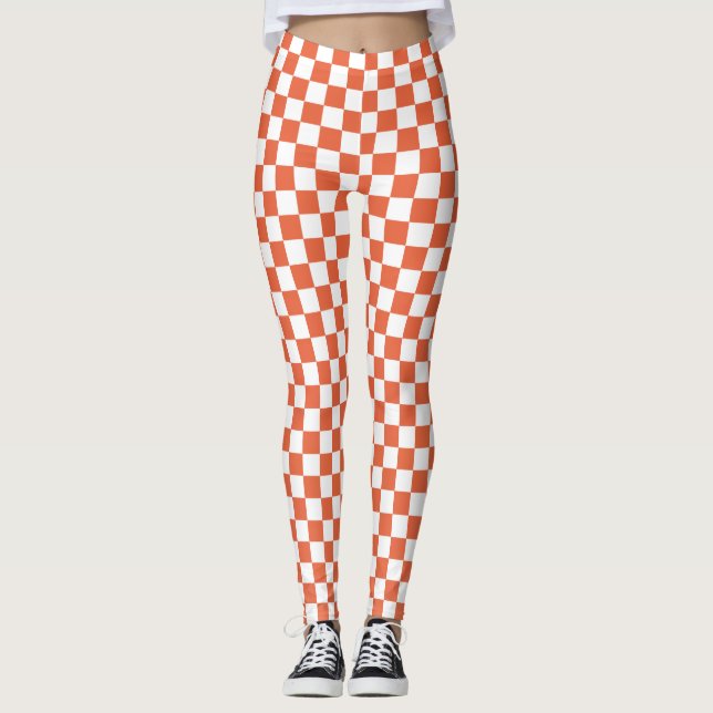 Orange & White Checkered Spandex Leggings (Front)