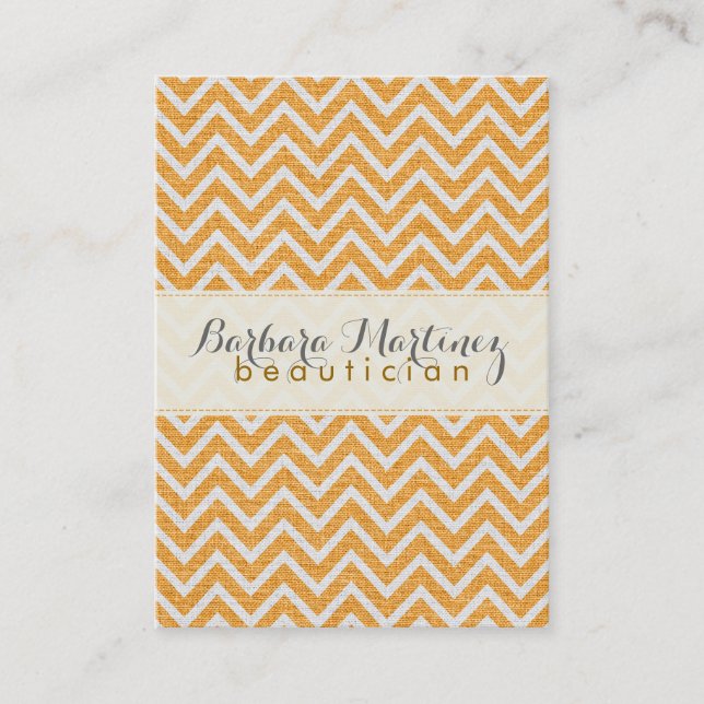 Orange & White Chevron Pattern Linen Texture 2 Business Card (Front)