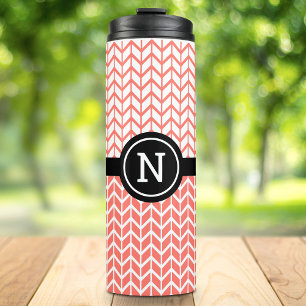 Orange White Chevron Pattern Monogram Sporty Bold Thermal Tumbler