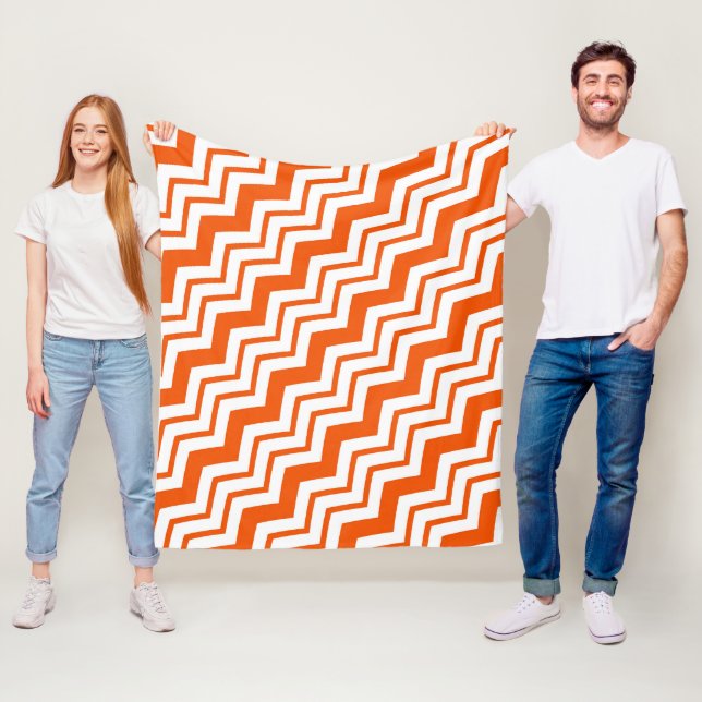 Orange White Chevron Zigzag Pattern Design  Fleece Blanket (In Situ)