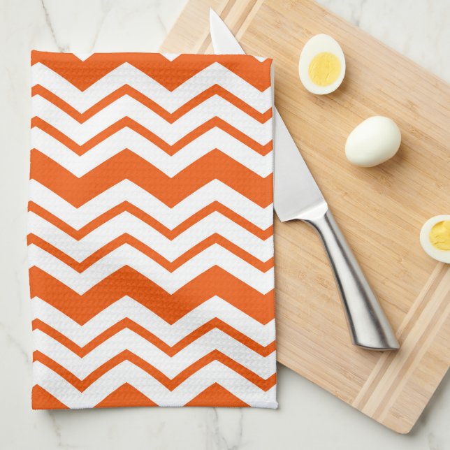 Orange White Chevron Zigzag Pattern Design  Kitchen Towel (Quarter Fold)