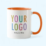 Orange & White Coffee Mug Custom Logo Personalized<br><div class="desc">Easily personalize this ceramic two tone mug with your company logo, recipient name, or other custom text. You can reduce the cost of disposable cups and be green by giving employees their own reusable mug. Available in 11 ounce with an orange inside color and handle. Also sold in other colors....</div>