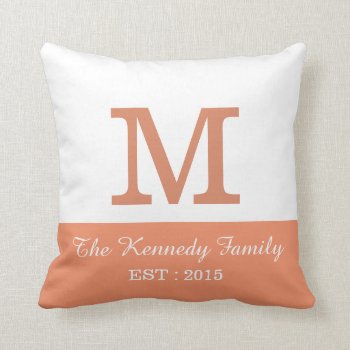 Orange White Colorblock Reversible Family Monogram Throw Pillow by InitialsMonogram at Zazzle