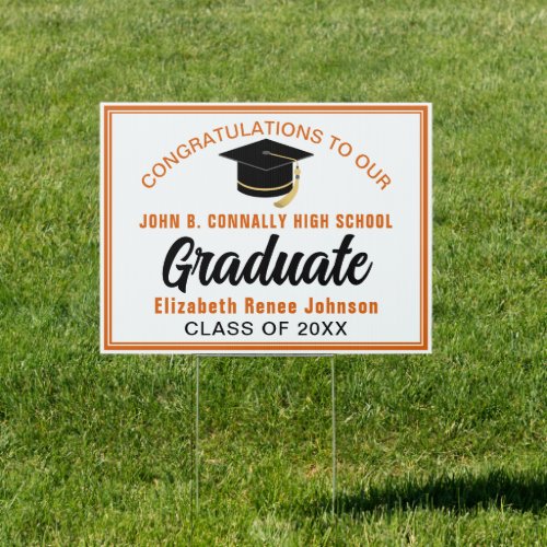 Orange White Congratulations Graduate Custom Yard Sign