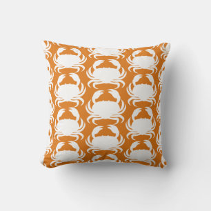 Orange White Crab Pattern Nautical Boat Pool Throw Pillow
