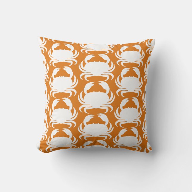 Orange White Crab Pattern Nautical Boat Pool Throw Pillow (Front)