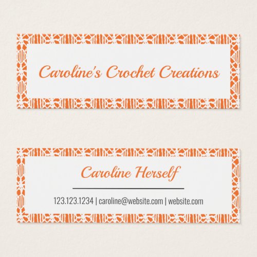 Orange & White Crochet Lace Pattern Business Card