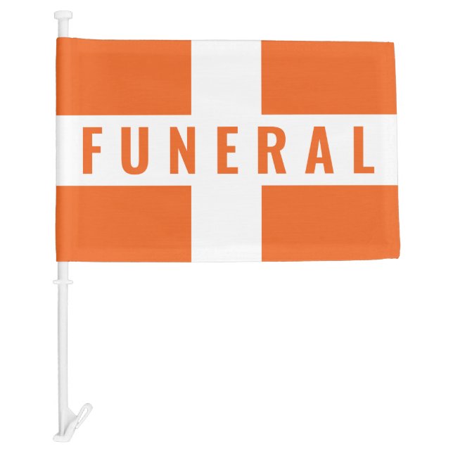 Orange White Cross Funeral Procession Car Flag (Front)