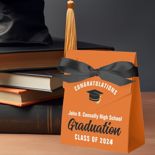 Orange White Custom 2024 School Graduation Party Favor Boxes