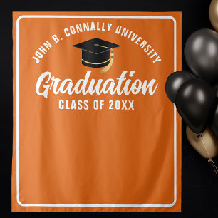 Orange White Custom Graduation Party Photo Booth Tapestry