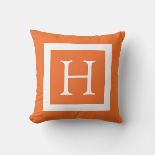 Orange White Custom Monogram Throw Pillow