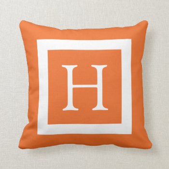 Orange White Custom Monogram Throw Pillow by D_Zone_Designs at Zazzle