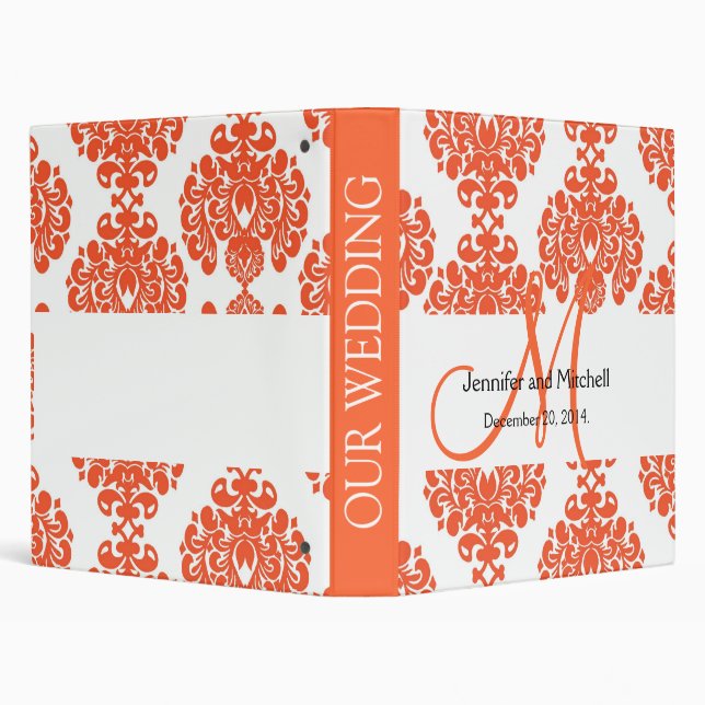 Orange White Damask Wedding Planner Binders (Background)