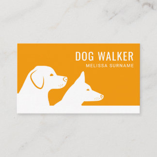 Orange & White Dog Silhouettes Dog Walker Business Card