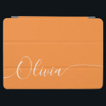 Orange White Elegant Calligraphy Script Name iPad Air Cover<br><div class="desc">Orange White Elegant Calligraphy Script Custom Personalized Add Your Own Name iPad Air Cover features a modern and trendy simple and stylish design with your personalized name or initials in elegant hand written calligraphy script typography on an orange background. Perfect gift for birthday, Christmas, Mother's Day and stylish enough for...</div>