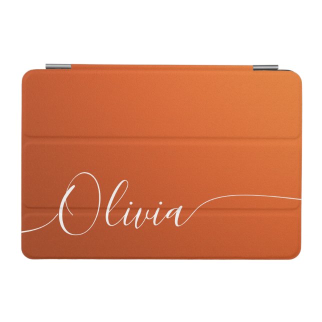 Orange White Elegant Calligraphy Script Name iPad Mini Cover (Horizontal)