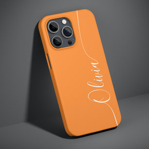 Orange White Elegant Calligraphy Script Name iPhone 14 Case