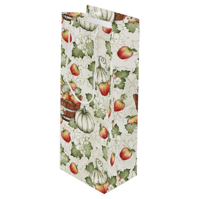 ORANGE WHITE FALL AUTUMN PUMPKINS WINE GIFT BAG (Front Angled)