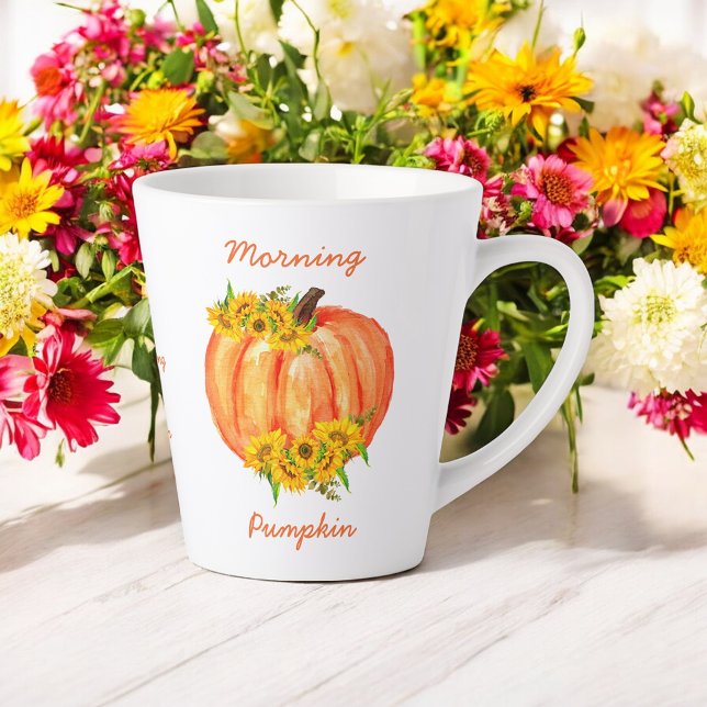 Orange White Fall Pumpkin Friendsgiving  Latte Mug (Creator Uploaded)