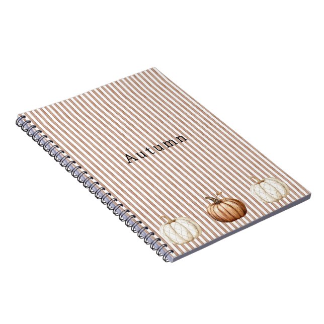 Orange White Fall Pumpkins Brown Stripes Notebook (Right Side)