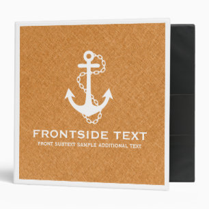 Orange & White Faux Linen Withe Nautical Anchor 3 Ring Binder