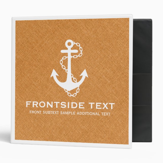 Orange & White Faux Linen Withe Nautical Anchor 3 Ring Binder (Front/Inside)