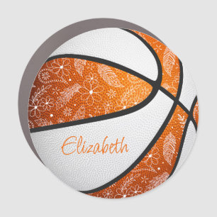 orange white feather paisley doodles basketball car magnet