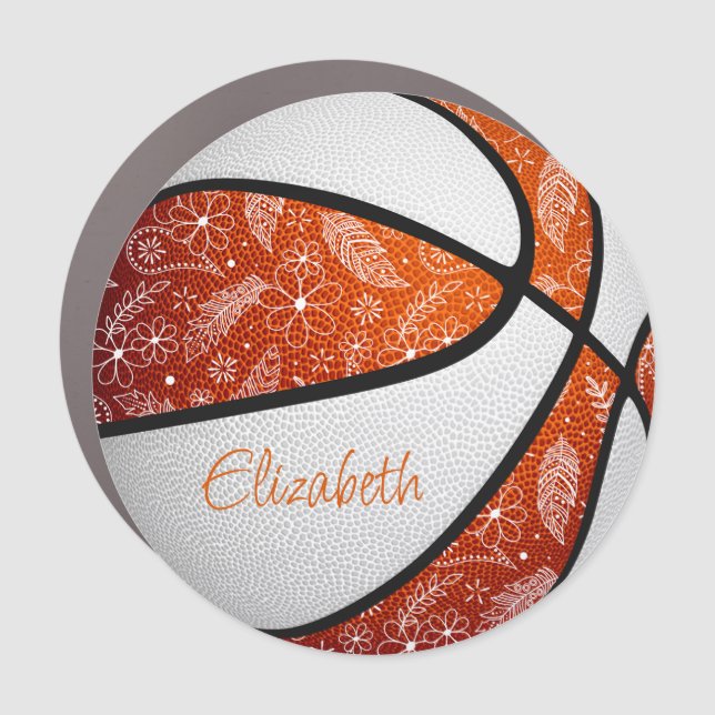 orange white feather paisley doodles basketball car magnet (Front)