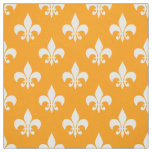 Orange White Fleur-de-lis Textile Fabric