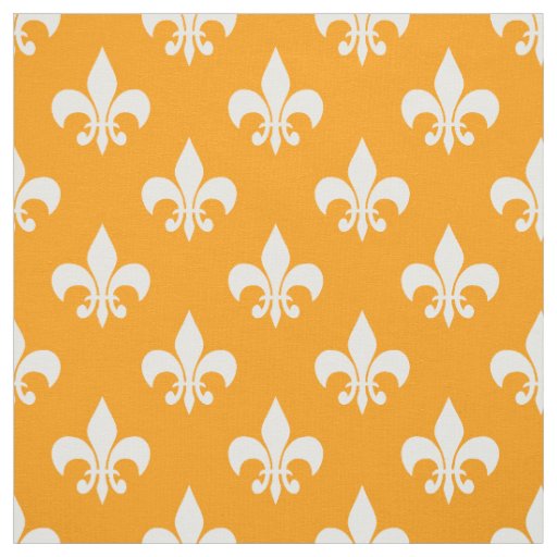 Orange White Fleur-de-lis Textile Fabric