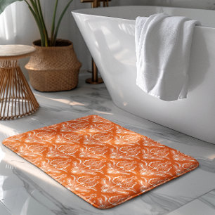 Orange & White Floral Art Deco Pattern Bath Mat