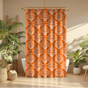 Orange & White Floral Art Deco Pattern Shower Curtain