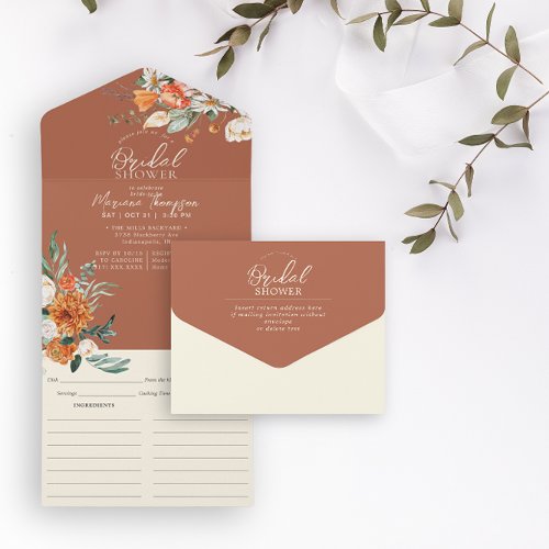 Orange  White Floral Bridal Shower  Recipe  All In One Invitation