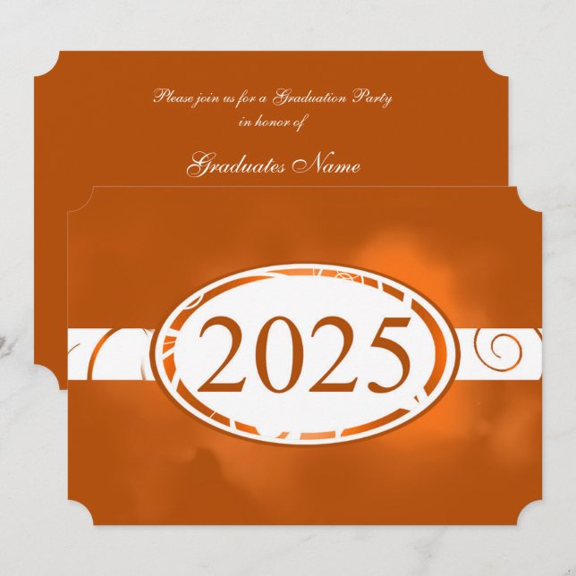Orange & White Floral Button 2025 Graduation Party Invitation (Front/Back)