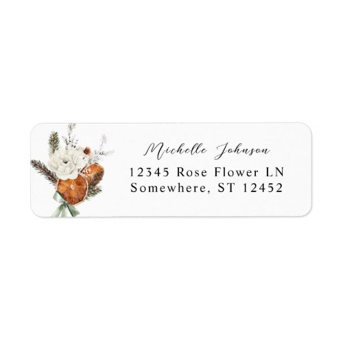 Orange  White Floral Rustic Return Address Label