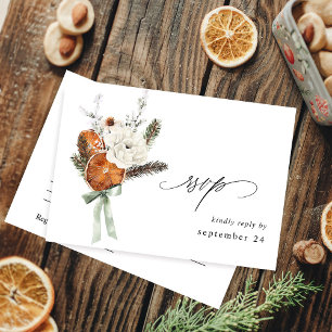 Orange & White Floral w Meal RSVP Card
