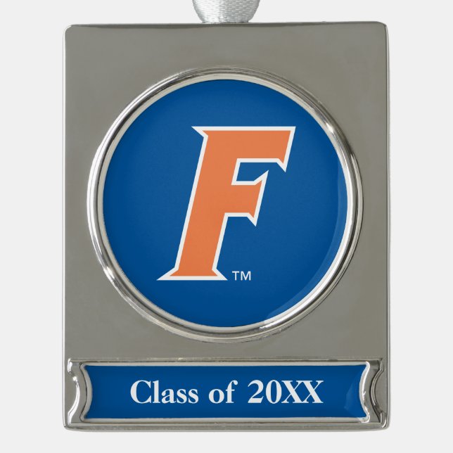 Orange & White Florida F Logo Silver Plated Banner Ornament (Front)