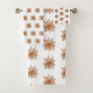 ORANGE WHITE FLOWER PATTERNED BATHROOM TOWEL SET