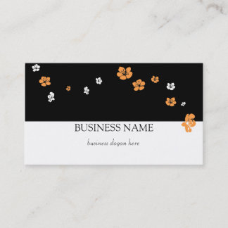 Orange White Flowers Elegant Black White Business Card